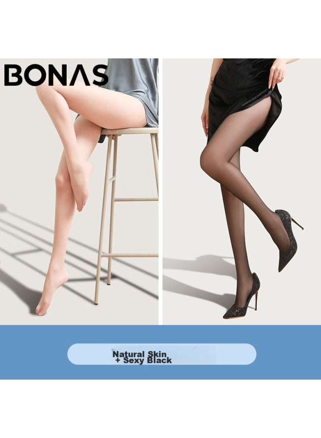 BONAS Baonais Black Stockings For Women, Ultra-thin, Skin-friendly, Summer Sun Protection, Cuttable, Pineapple Pattern, Velvet Pantyhose Bare-leg Effect - Image 1