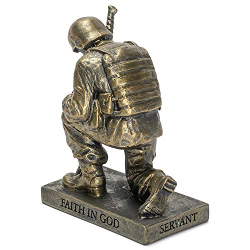 Dicksons Duty Faith God Praying Soldier 5 inch Gold Resin Stone Table Top Figurine - Image 4