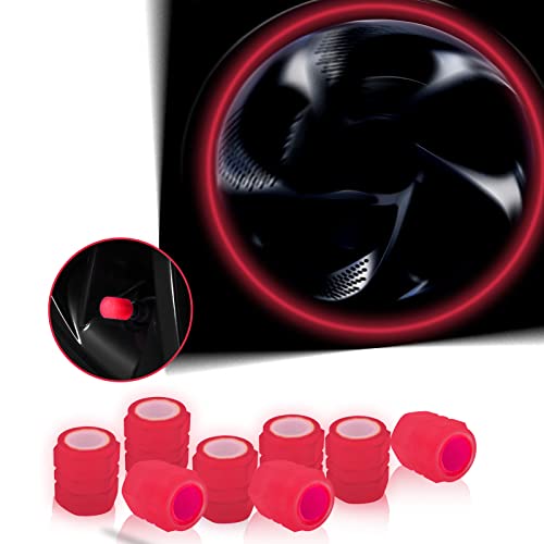 Miytsya 8 PCS Luminous Wheels Cap Tire Valve Stem, Glow Luminous at Night, Air Caps Cover Fluorescent, Illuminated Auto Car Wheel Valve Stem Caps Cover for SUV, Motorcycles, Truck, Vehicle (Red) - Image 2