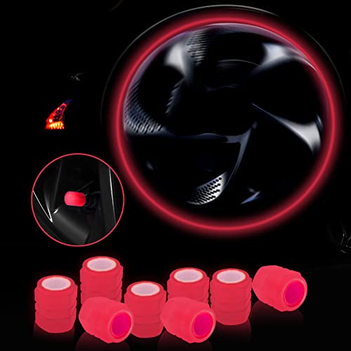 Miytsya 8 PCS Luminous Wheels Cap Tire Valve Stem, Glow Luminous at Night, Air Caps Cover Fluorescent, Illuminated Auto Car Wheel Valve Stem Caps Cover for SUV, Motorcycles, Truck, Vehicle (Red) - Image 1