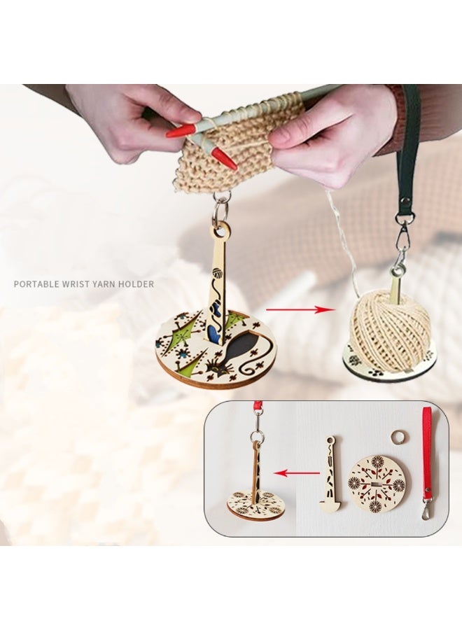 Portable Wrist Yarn Holder with Wrist Strap Crochet Yarn Holder Knitting Accessories with Wrist Strap Wooden Yarn Holder with Wrist Strap Blue - Image 3