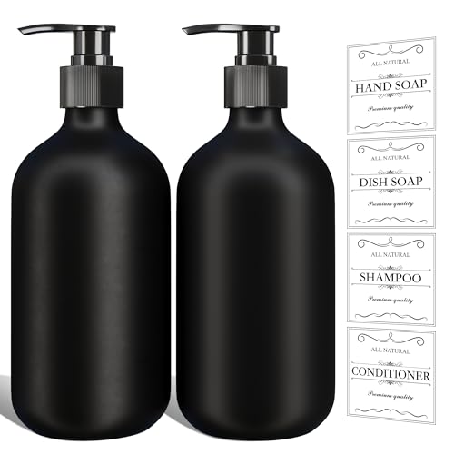 Kzeirm 2Pcs Black Soap Dispenser, 16oz Plastic Dish & Hand Soap Dispenser for Kitchen, Empty Liquid & Lotion Dispenser Set for Bathroom Accessories - Image 1