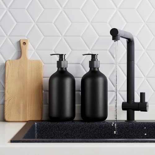 Kzeirm 2Pcs Black Soap Dispenser, 16oz Plastic Dish & Hand Soap Dispenser for Kitchen, Empty Liquid & Lotion Dispenser Set for Bathroom Accessories - Image 4