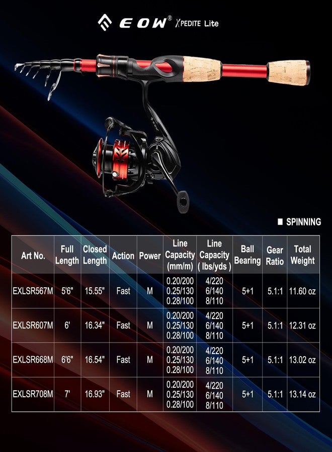 EOW XPEDITE LITE Portable Telescopic Fishing Rods, Spinning & Casting Fishing Poles, 24T Carbon Rod Blanks, Solid Carbon Tip, Split Cork Grips, Travel Rod (Combo- Spinning Rod and Reel, 7') - Image 2