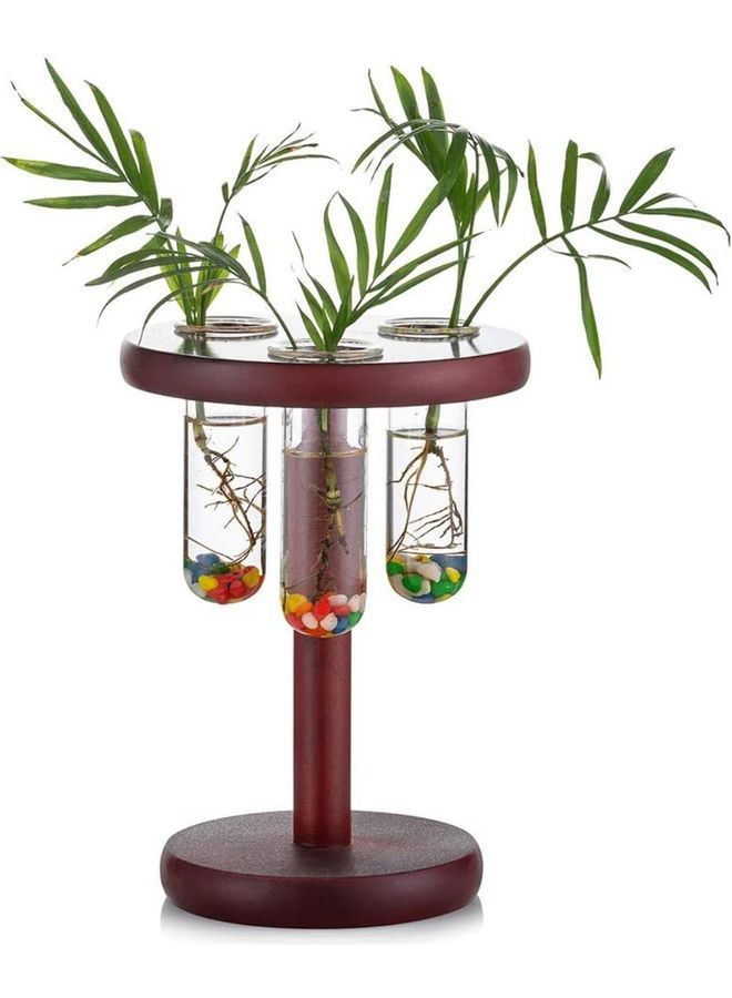 Y&D 3-Piece Test Tube Planter Flower Bud Vase With Wood Stand Multicolour one sizecm - Image 1