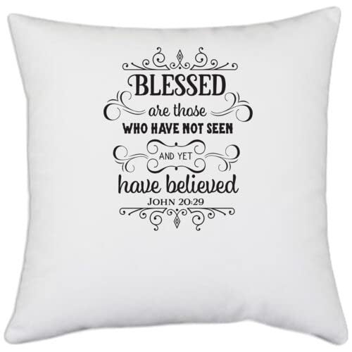 UDNAG White Polyester 'Blessing | Blessed' Pillow Cover [16 Inch X 16 Inch] - Image 1