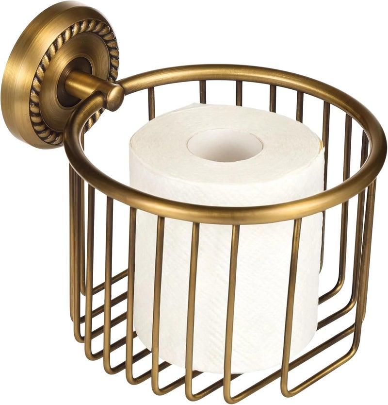 Bronze Toilet Paper Holder, Rustic Copper Wall Mount Basket, Vintage Style for Bathroom Tissue, Hollow-Out Design, 6.5 X 2.6 X 5.3 in - Image 1