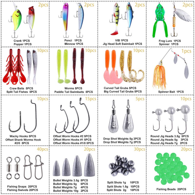 PLUSINNO طقم ملحقات الصيد PLUSINNO 189 قطعة، صندوق أدوات الصيد مع الأدوات المضمنة، خطافات الصيد، أوزان الغطس، شفرات الدوار، معدات الصيد للباس، البلوجيل، الكرابي - Image 2