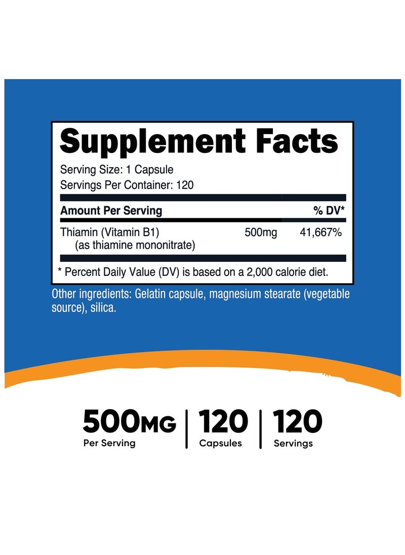 Nutricost - Vitamin B1 Thiamine Mononitrate, 500 mg Per serving, 120 Capsules, 120 serving - Dietary Supplement - Image 1