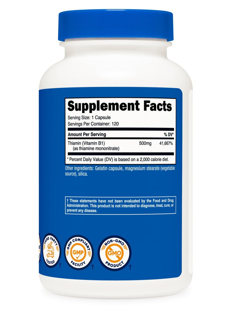 Nutricost - Vitamin B1 Thiamine Mononitrate, 500 mg Per serving, 120 Capsules, 120 serving - Dietary Supplement - Image 1