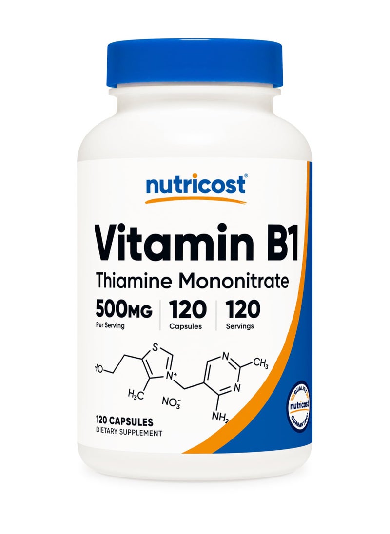 Nutricost - Vitamin B1 Thiamine Mononitrate, 500 mg Per serving, 120 Capsules, 120 serving - Dietary Supplement - Image 1