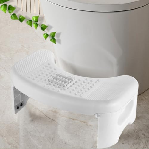 Demiwise Bathroom, Non-Slip Foldable Poop Adult White, 7 Inch Assistance Step Massage Soles of The Feet Toilet Step Stool, Suitable for Shower, Study, Living Room - Image 1