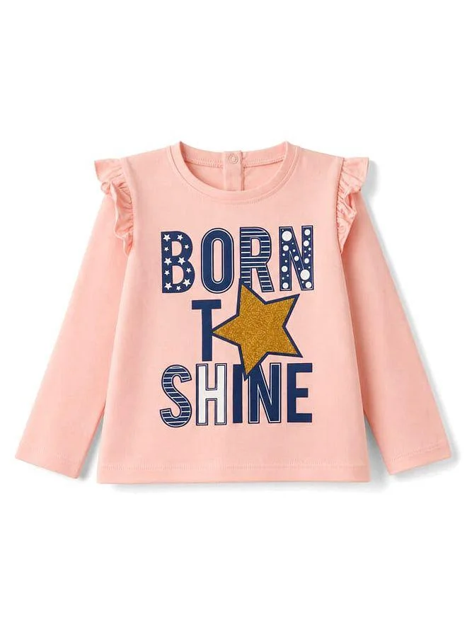 Babyhug Babyhug Single Jersey Knit Full Sleeves Top and Skirt Set Star with Text Print - Pink/Navy Blue