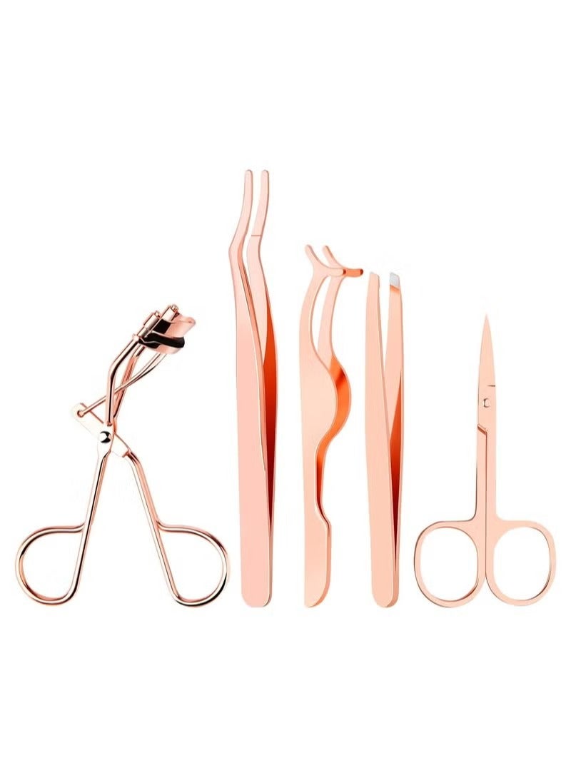 5 Pieces Eyelash Applicator Tool，False Eyelashes Applicator,Eyelashes Tool,Eyelashes Curlers,Curved Eyelash Curler(Rose Gold） - Image 1