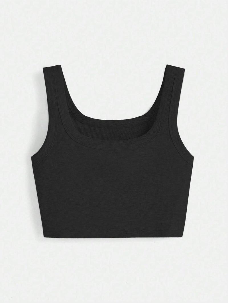 Liona U Neck Strap Black Color Ribbed Crop Top Bustier - Image 1
