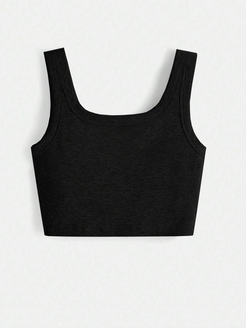 Liona U Neck Strap Black Color Ribbed Crop Top Bustier - Image 2