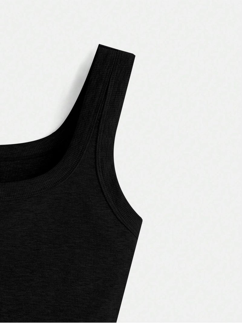 Liona U Neck Strap Black Color Ribbed Crop Top Bustier - Image 3
