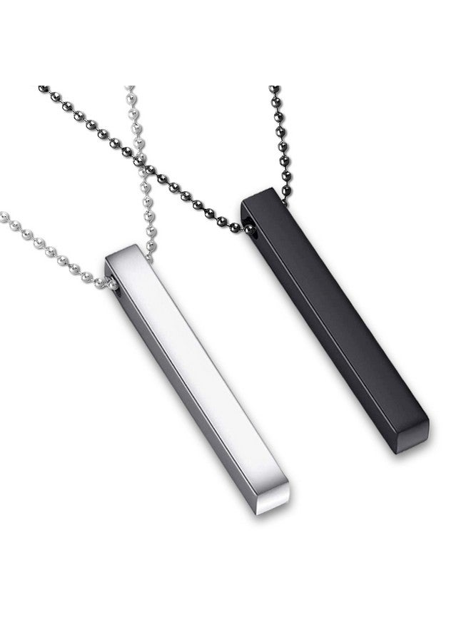 MEENAZ Stainless Steel Bar Pendant Necklace for Men Women Couples Boy girls black Necklaces Long Ball Chain Unisex boyfriend gents boys Vertical Stick Silver Locket gym Valentine Platinum Stylish - Image 1