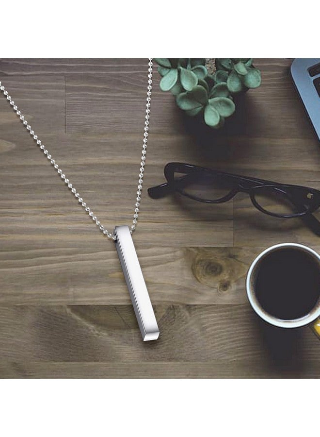 MEENAZ Stainless Steel Bar Pendant Necklace for Men Women Couples Boy girls black Necklaces Long Ball Chain Unisex boyfriend gents boys Vertical Stick Silver Locket gym Valentine Platinum Stylish - Image 3