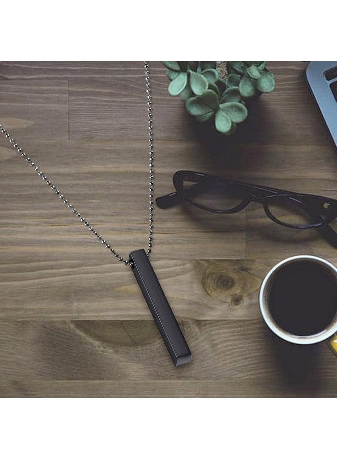 MEENAZ Stainless Steel Bar Pendant Necklace for Men Women Couples Boy girls black Necklaces Long Ball Chain Unisex boyfriend gents boys Vertical Stick Silver Locket gym Valentine Platinum Stylish - Image 2