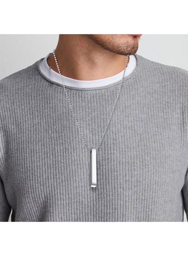 MEENAZ Stainless Steel Bar Pendant Necklace for Men Women Couples Boy girls black Necklaces Long Ball Chain Unisex boyfriend gents boys Vertical Stick Silver Locket gym Valentine Platinum Stylish - Image 5