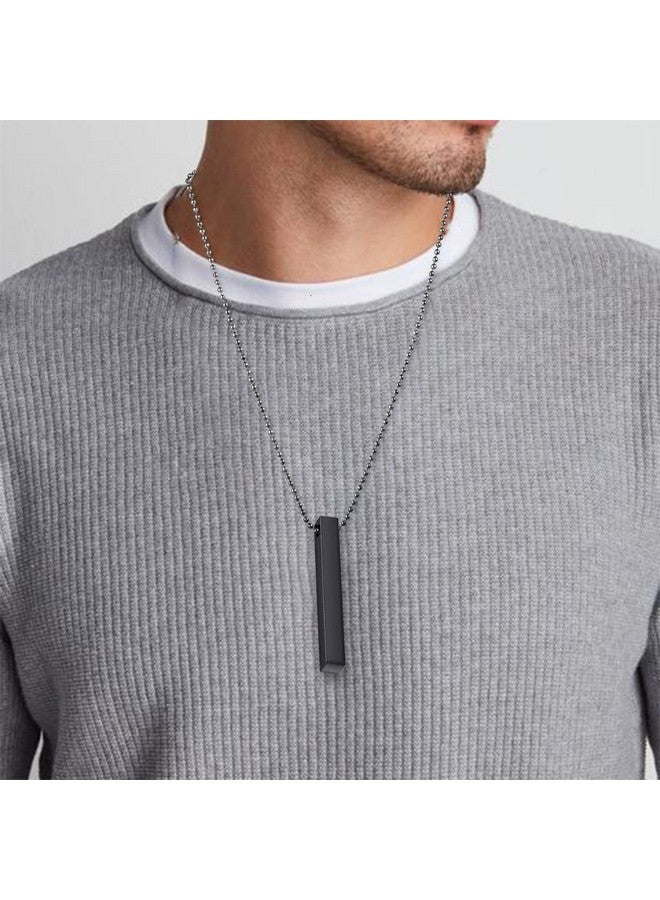 MEENAZ Stainless Steel Bar Pendant Necklace for Men Women Couples Boy girls black Necklaces Long Ball Chain Unisex boyfriend gents boys Vertical Stick Silver Locket gym Valentine Platinum Stylish - Image 4