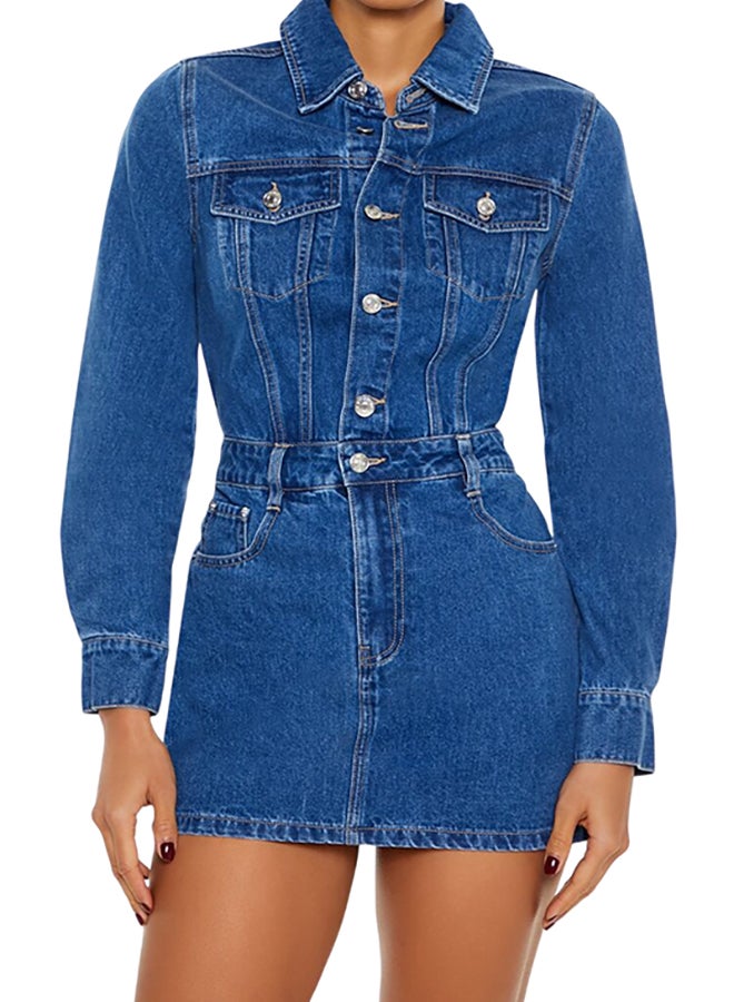 FOREVER 21 فستان ميني من الجينز بأزرار أمامية - Image 1