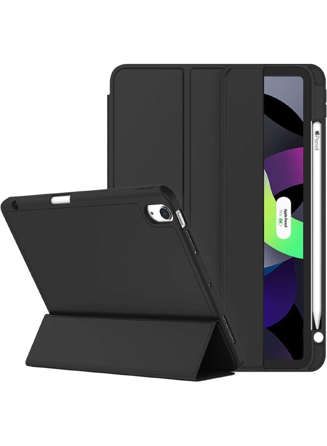 iPad Air 5th Generation Case 2022/iPad Air 4th Generation Case 2020 10.9 Inch with Pencil Holder, Support Touch ID and Auto Wake/Sleep, Trifold Stand Smart Case (Black) - Image 1