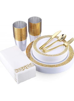 AIWANTO 175pcs Disposable Plates Party Plates Dinnerware Set With Spoons Party Plates Set Dinner Set  - Image 1