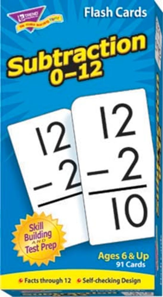 Trend Enterprises : Subtraction 0-12 Skill Drill Flash Cards, Great for Skill Building and Test Prep, Self-Checking Design, 91 Cards Included, for Ages 6 and Up - Image 1