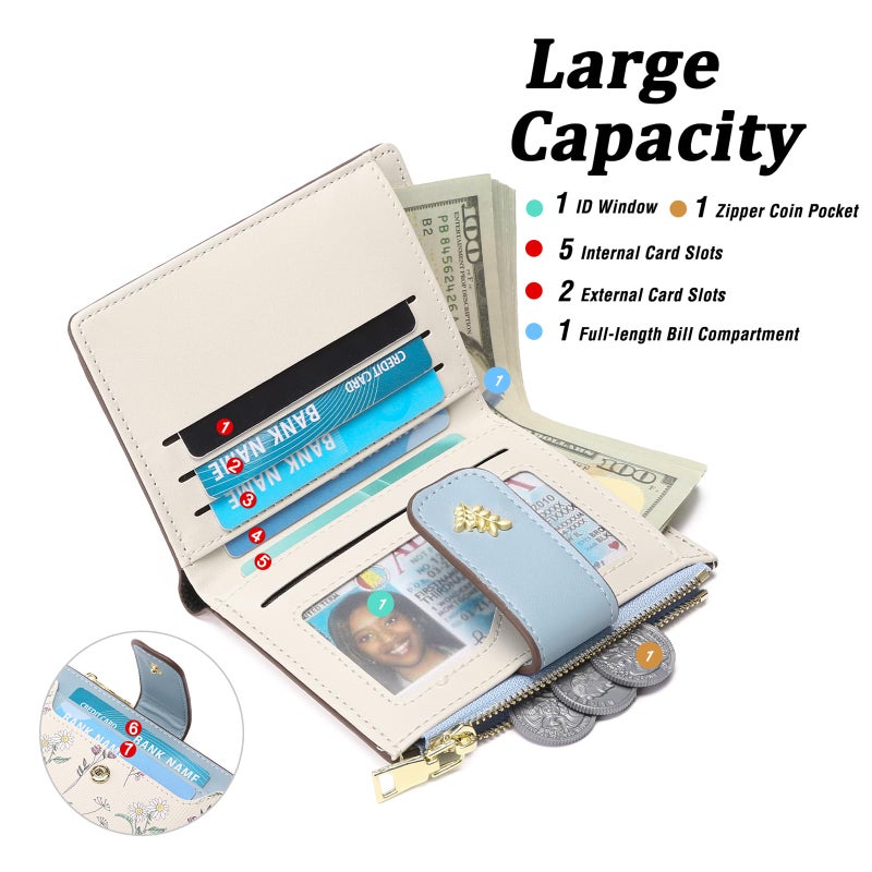 GAEKEAO Small Wallets for Women RFID Blocking Leather Bifold Zipper Pocket Wallet Credit Card Holder with ID Window - Image 2