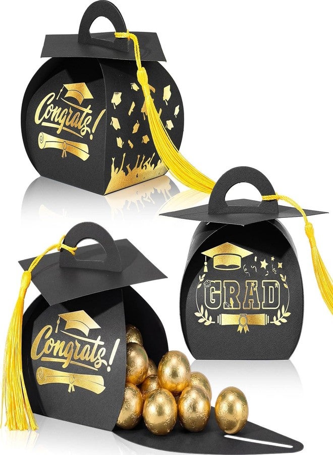 Spakon 30 Pcs Graduation Cap Gift Box Graduation Party Favors Candy Boxes Treat Box with Tassel Table Centerpieces Class of 2026 Grad Decorations(Black, Gold) - Image 1