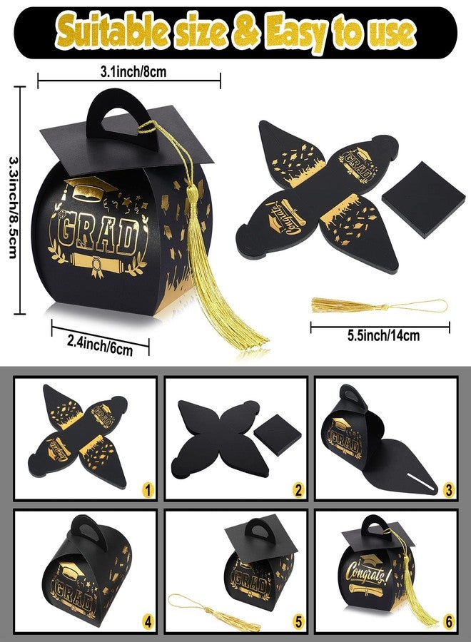Spakon 30 Pcs Graduation Cap Gift Box Graduation Party Favors Candy Boxes Treat Box with Tassel Table Centerpieces Class of 2026 Grad Decorations(Black, Gold) - Image 2