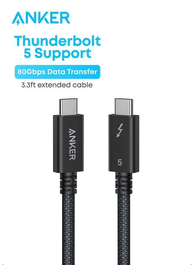 Prime TB5 Cable, 3.3 FT USB C to USB C, 240W Charging Thunderbolt 5 Cable, 80Gbps Data Transfer, Supports 8K/4K Displays, for iPhone 17/16 Series, MacBook Air, and More (Thunderbolt 5-Certified)