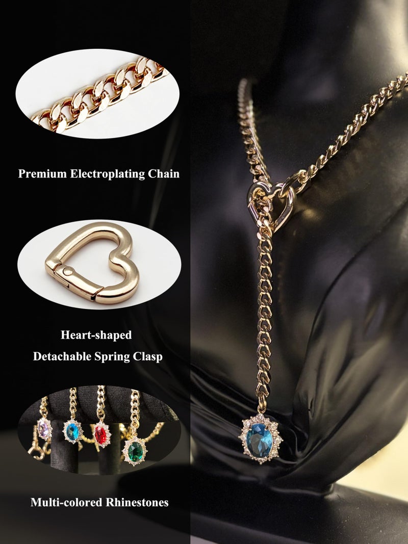 EverGlimp Women's Gold Heart O-Ring Necklace, Adjustable 25'' Cuban Chain with Detachable Heart Clasp and Colorful Rhinestone Pendant (Ocean Blue) - Image 4