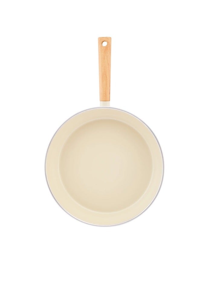 Homemaker Swiss Crystal High Quality Ceramic Coating Non-Stick Frypan - 26cm - Natural Wood Handle - Beige - Image 3
