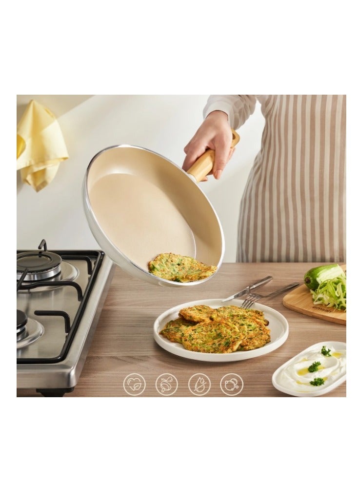 Homemaker Swiss Crystal High Quality Ceramic Coating Non-Stick Frypan - 26cm - Natural Wood Handle - Beige - Image 4