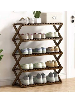 Bamboo Five layer folding bamboo shoe rack yellow 70x25x89cm  - Image 1