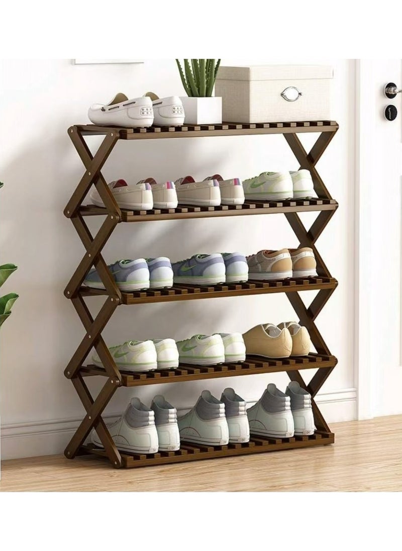 Bamboo - Five layer folding bamboo shoe rack yellow 70x25x89cm - Image 1