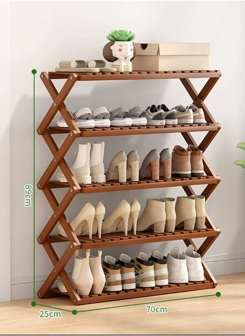 Bamboo - Five layer folding bamboo shoe rack yellow 70x25x89cm - Image 1