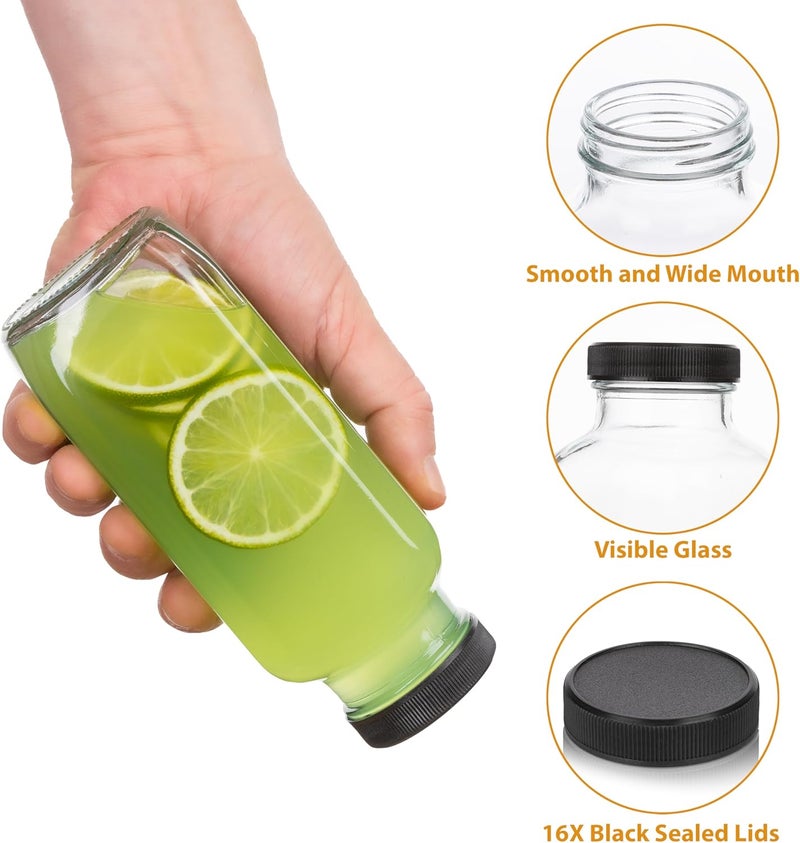 umud Juice Bottles with Lids, 16 Oz - Set of 3 - Clear Glass Jars with Caps - Reusable Empty Drink Containers for Juicing, Smoothies, Water, Milk, Kombucha Storage, Wellness Shots and More (3) - Image 3