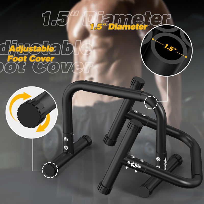 RELIFE REBUILD YOUR LIFE Push Up Bar,14in High Steel Parallettes Bars,Dip Station Strength Training At Home Gym Workout.Calisthenics Parallel for L-Sit, Full Planche & Dips, Gymnastics.(Black-03) - Image 2