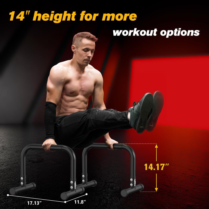 RELIFE REBUILD YOUR LIFE Push Up Bar,14in High Steel Parallettes Bars,Dip Station Strength Training At Home Gym Workout.Calisthenics Parallel for L-Sit, Full Planche & Dips, Gymnastics.(Black-03) - Image 3