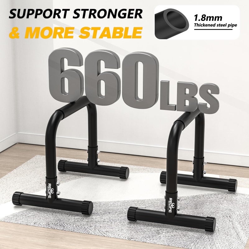 RELIFE REBUILD YOUR LIFE Push Up Bar,14in High Steel Parallettes Bars,Dip Station Strength Training At Home Gym Workout.Calisthenics Parallel for L-Sit, Full Planche & Dips, Gymnastics.(Black-03) - Image 4
