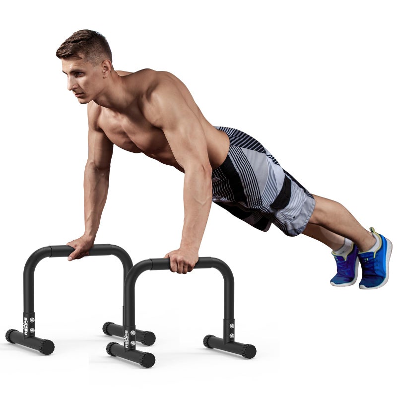 RELIFE REBUILD YOUR LIFE Push Up Bar,14in High Steel Parallettes Bars,Dip Station Strength Training At Home Gym Workout.Calisthenics Parallel for L-Sit, Full Planche & Dips, Gymnastics.(Black-03) - Image 1