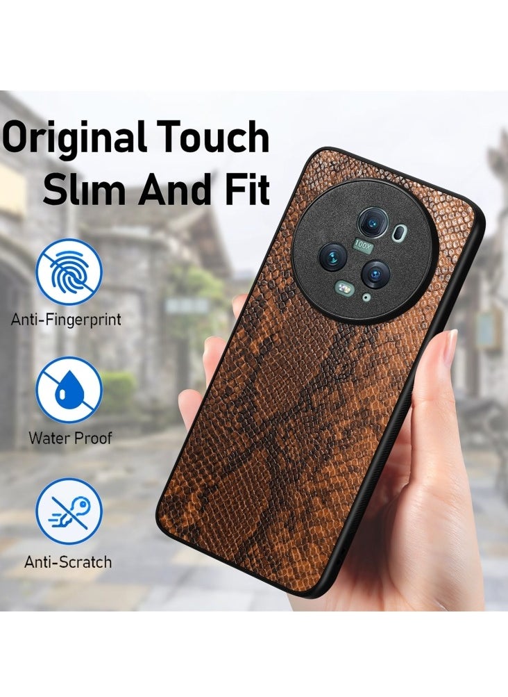 Generic - For Honor Magic 5 Pro Snakeskin Leather Back Cover Phone Case(Brown) - Image 1