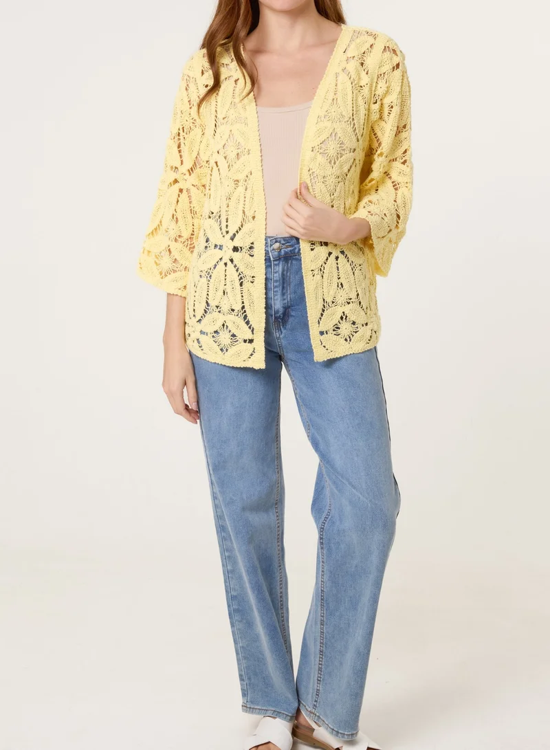 بلو فانيلا Crochet Tie Front Cardigan