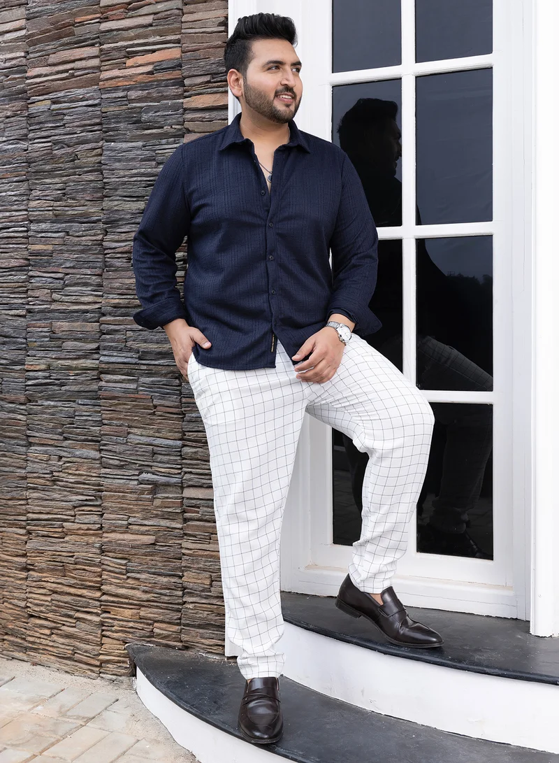 Instafab Plus Instafab Plus Men's Navy Blue Tactile Regular Shirt For Casual Wear | Spread Collar | Long Cuffed Sleeves | Button Closure | Plus Size Shirt Crafted With Comfort Fit For Everyday Wear