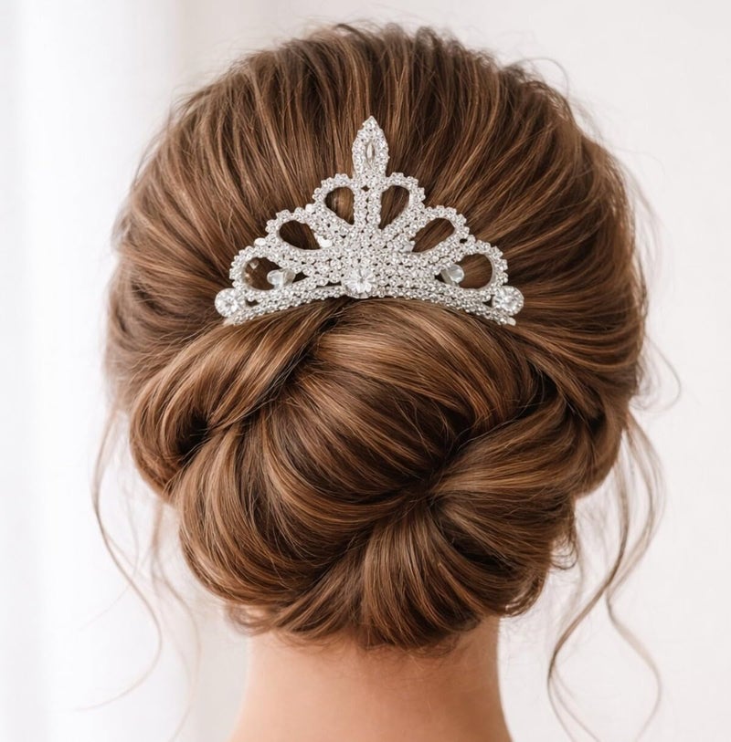 ACCESSHER Silver Plated Crystal Tiara for Girls & Women | Bridal Crown for Wedding, Birthday, Prom and Special Ocassion | Princess Look Headband | Tiara For Women & Girls (Design 5) - Image 2