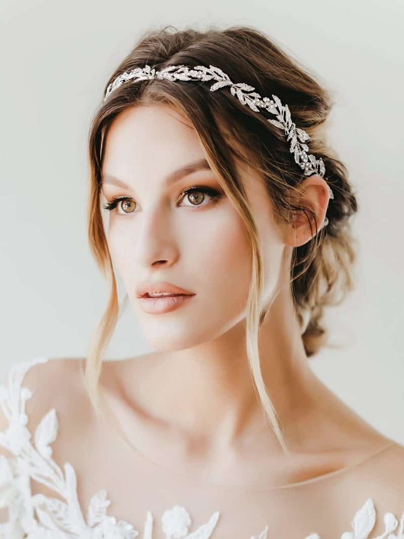 SWEETV Leaf Wedding Headpieces for Bride Silver Bridal Headband Flower Girl Headpiece Handmade Wedding Hair Accessories - Image 5